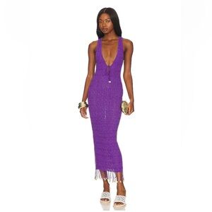 Camila Coelho Purple “Abeni” Keyhole Midi Knit Dress Size XXS New Without Tags!